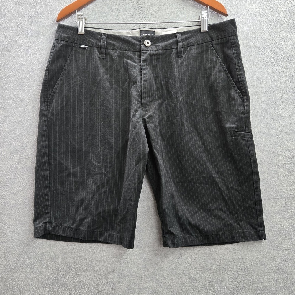 Fox Men Shorts 34 Black Embroidered Striped Bermuda Grunge Skater 11" Inseam